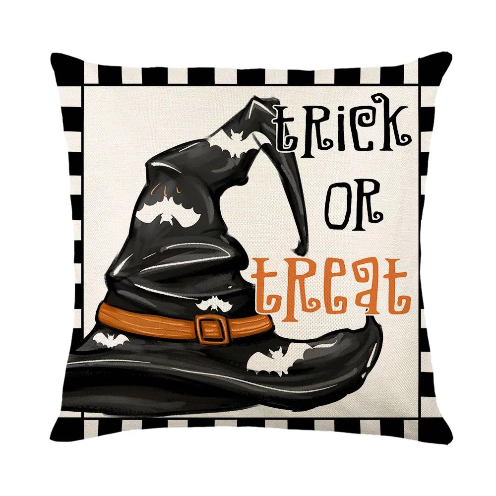 Happy Halloween Home Sofa Decoration Pillows Cushion Cover 18x18 Inches Linen Pillow Cover Halloween Pillowcase Festive Supplies