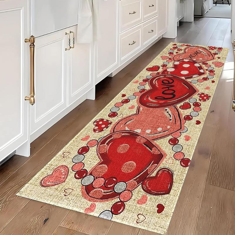 Heart Pattern Runner Rug Love Lettering Heart Carpet Romantic Girly Valentine Home Decor Rug Soft Non-Slip Mat for Hallway