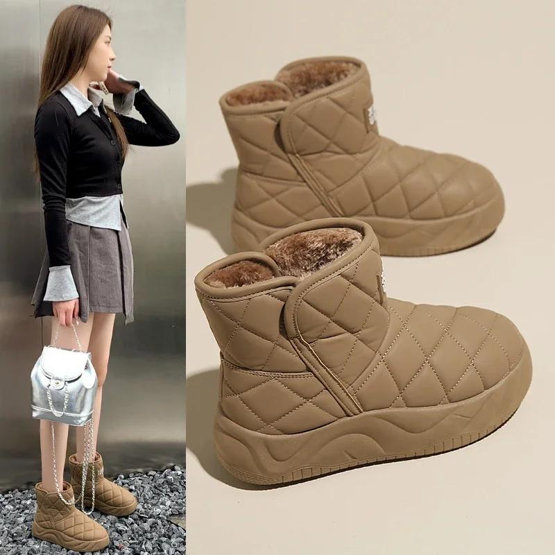 Fashion Snow Boots Women's Velvet Thickening New Winter Fashion Short-tube Slip-on Warm Bread Cotton Shoes Winter Boots Platform Shoes
