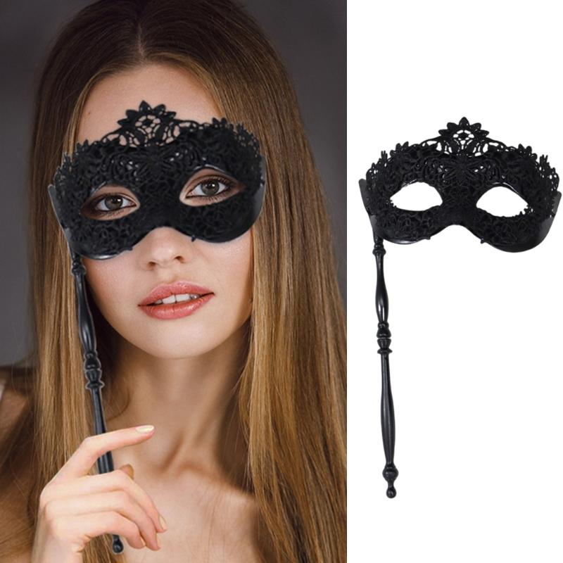 Sophisticated Handheld Parties Mask For Masquerades Event Feathered Lace Design Lightweight Build Comfortable Grip