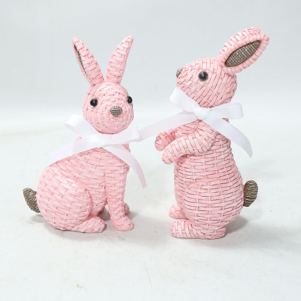 New Resin Simulation Bunny Figurine Sitting Standing Position Happy Easter Rabbit Sculpture Handmade Realistic Bunny Model Gift