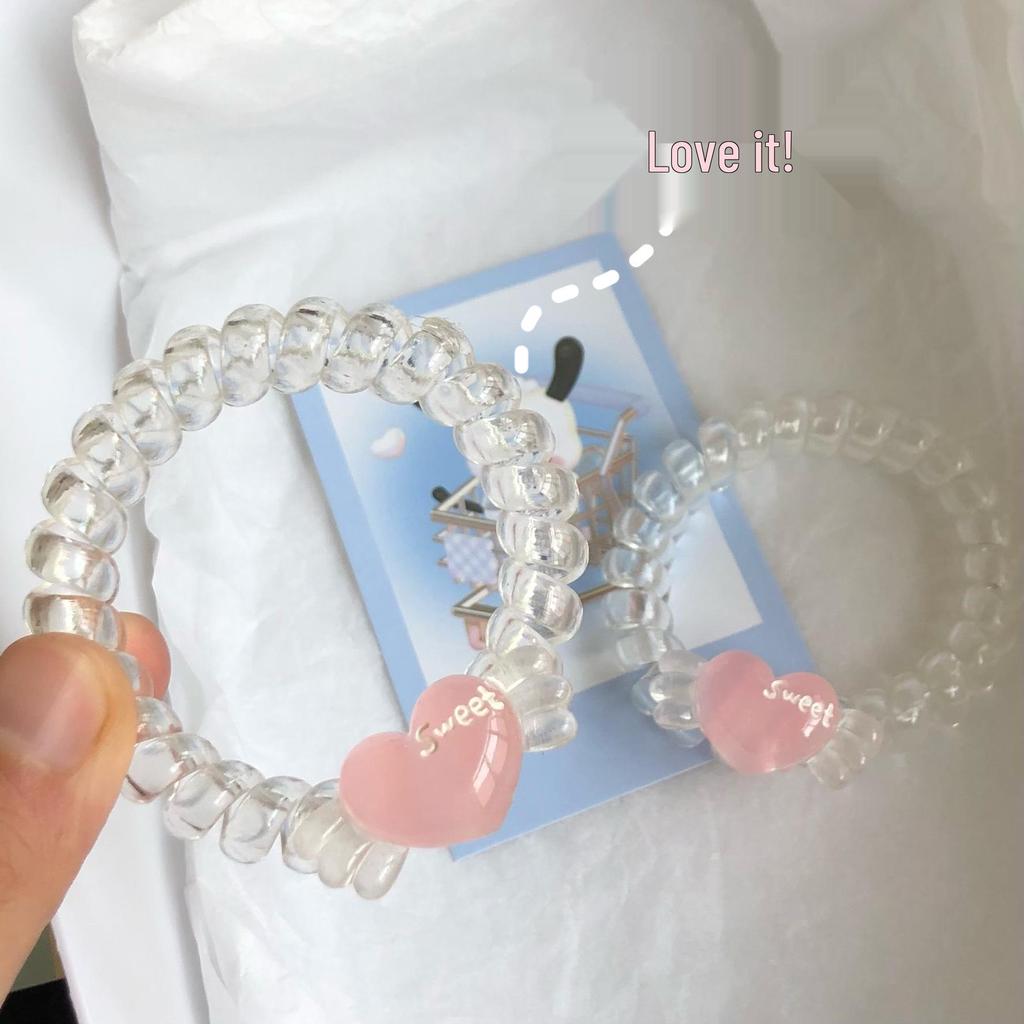 Clear Wing Heart Hair Ring: Cute Seamless Peach Heart Phone Ring Hairband - No Damage Hair Accessory for Girls