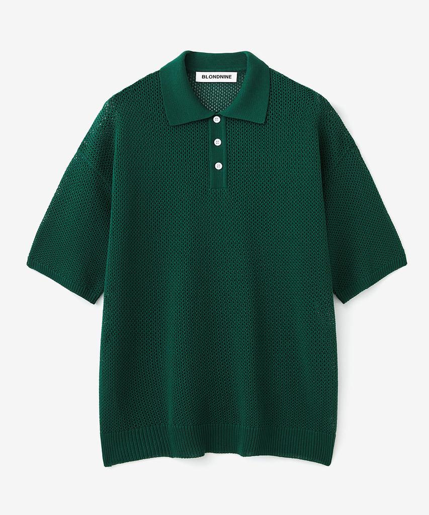 BLOND9 Cotton Scallop Collar Short Sleeve Knit_Forest Green