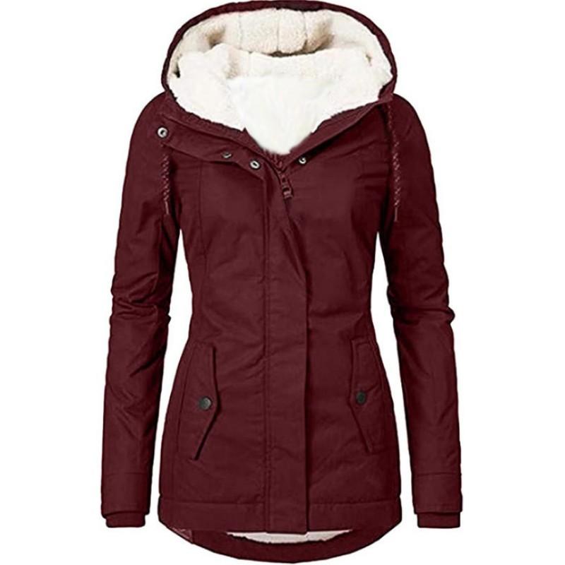 Women Autumn Winter Hooded Zipper Casual Parkas Regular Thick Solid Pockets Warm Jackets