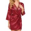 Women Nightdress Solid Color Satin Cardigan Lace Up Tight Waist Lady Nightie Female Intimate Clothes