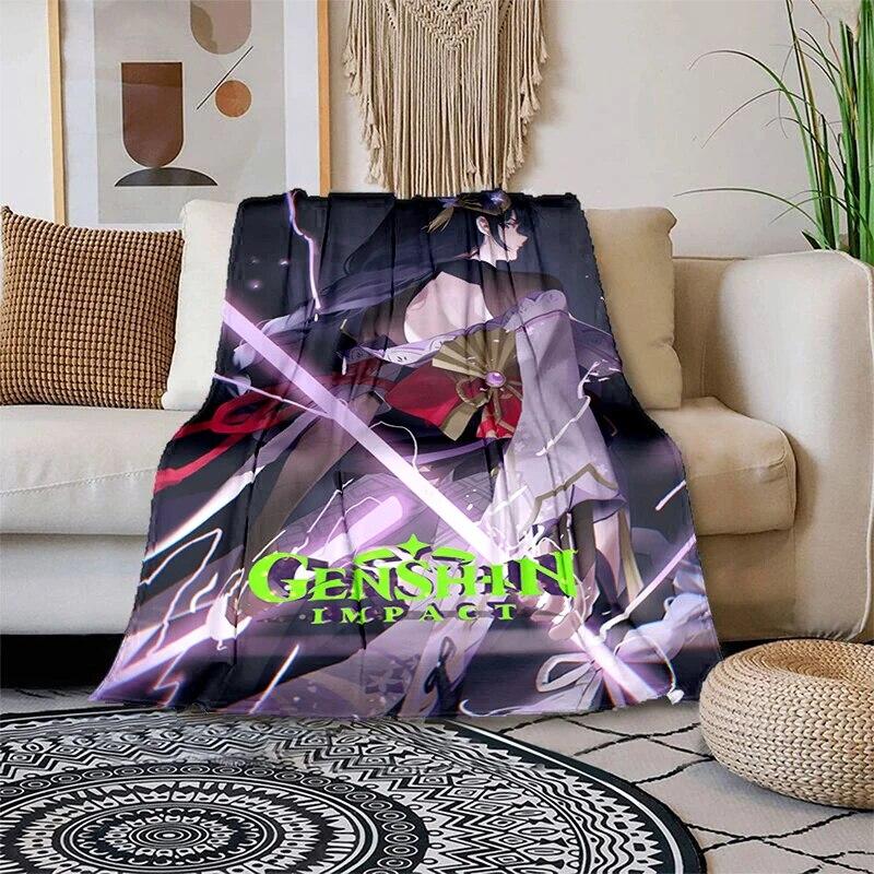 Genshin Impact Měkká plyšová rozkládací pohovka házecí kreslený moderní flanelový povlak na deku Gedruckt Bettdecke Geschenk piknikové deky