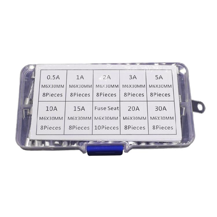 

Набір з 9 типів 72 шт. Швидкодіючі запобіжники в скляній трубці 6x30mm 250V 0.5A~30A 1