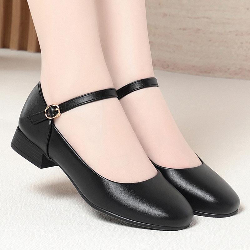Stewardess Work Shoes Black Cheongsam Shoes Tooling One-button Dancing Shoes Women's Shoes Single Shoes Women's Leather Shoes