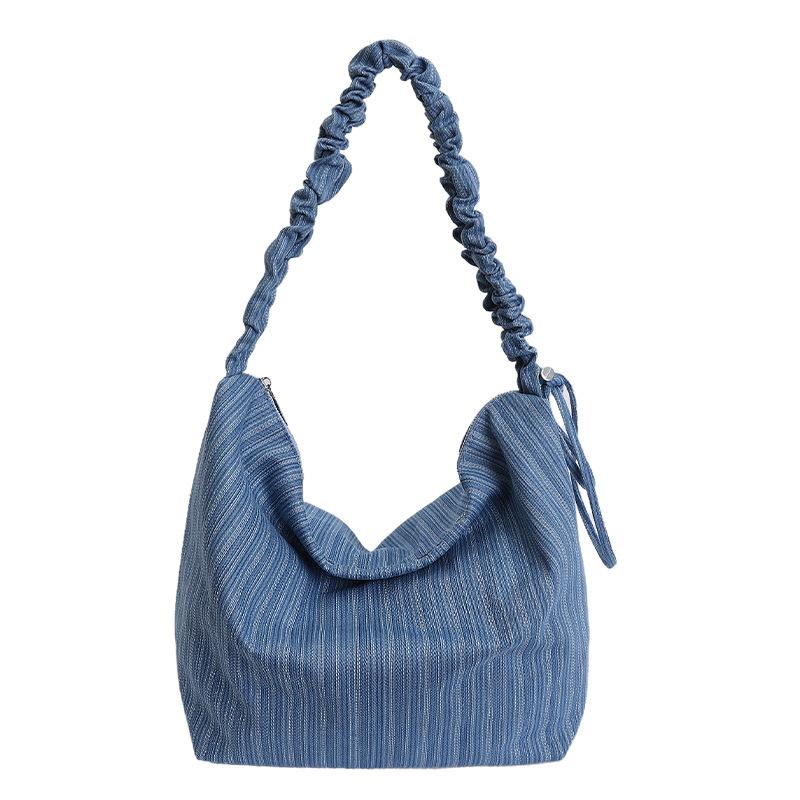 

Korean Style Minimalist Western-style Personalized Tote Bag Large-capacity Office Workers Commuting Shoulder Fashionable Striped Underarm 28x14x28 світло-синій колір
