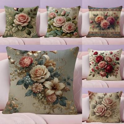 Rose Elegant Cushion Cover Natural Linen Pillow Case DoubleSided Print Decorative Sofa Pillowcase Home Decor Gift