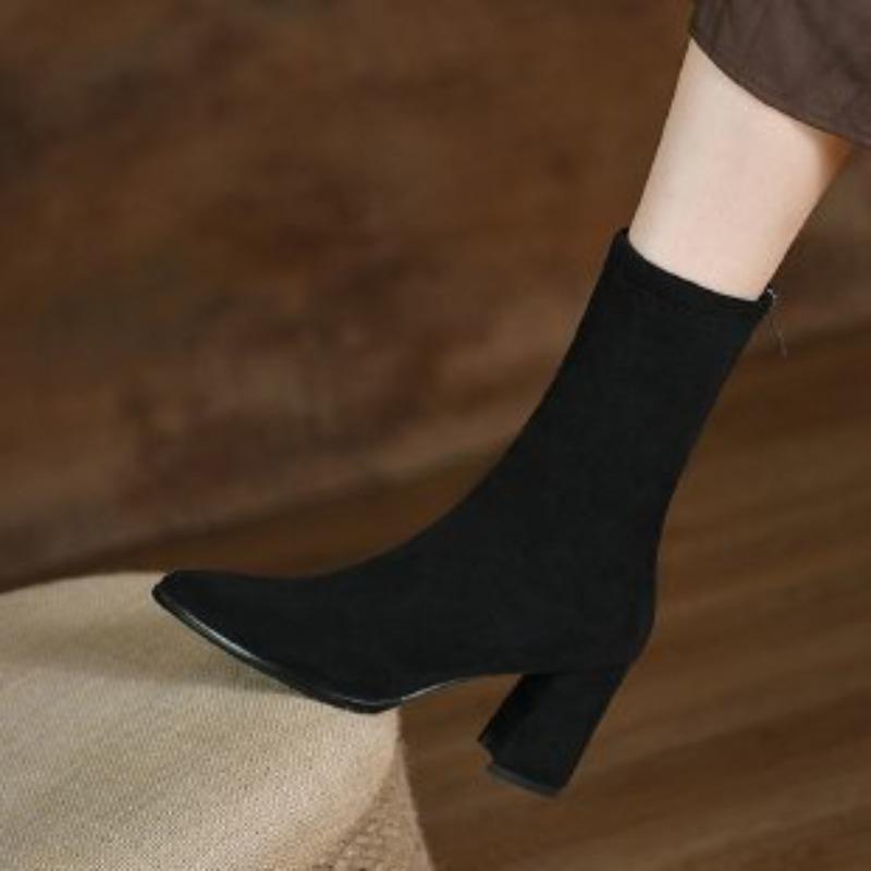 

Короткие ботинки, осенние ботильоны с острым носком, новые эластичные ботинки, облегающие ботинки, женская обувь 38