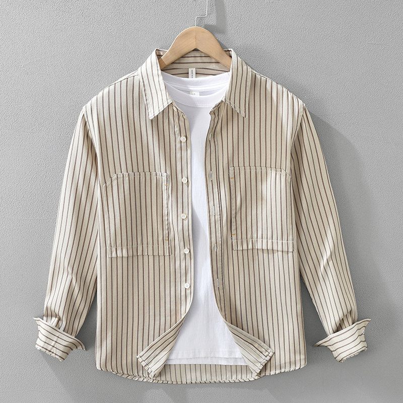 Spring and Autumn Japan fashion Retro Vertical Stripes Long sleeve Shirts Men's Artistic Trendy Loose Casual Shirt Outerwear New