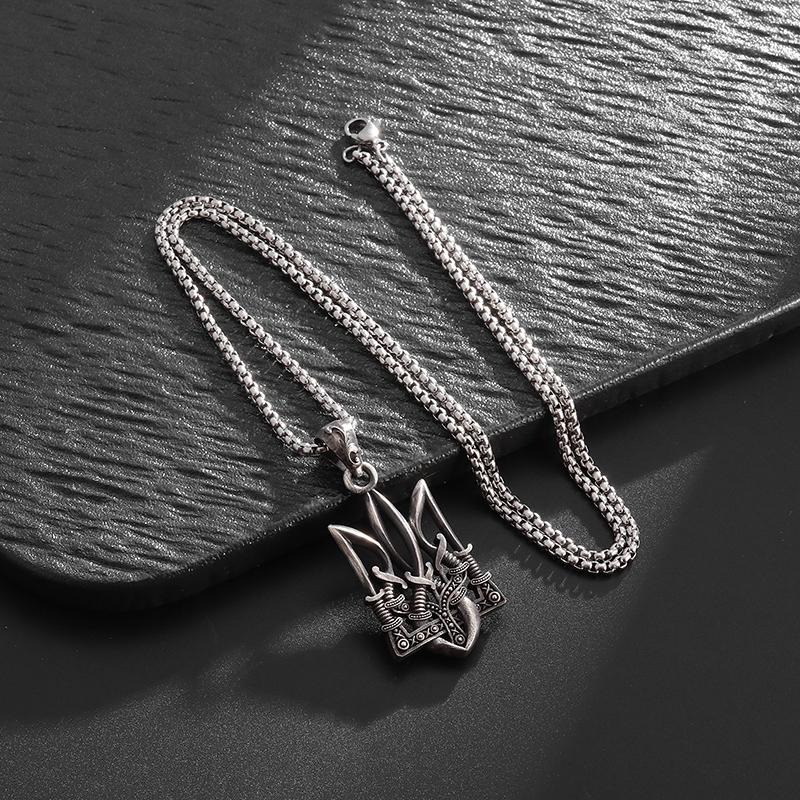 Retro Gothic Neptune Poseidon Trident Necklace Ukraine National Emblem Pendant Men's Amulet Good Luck Fashion Jewelry