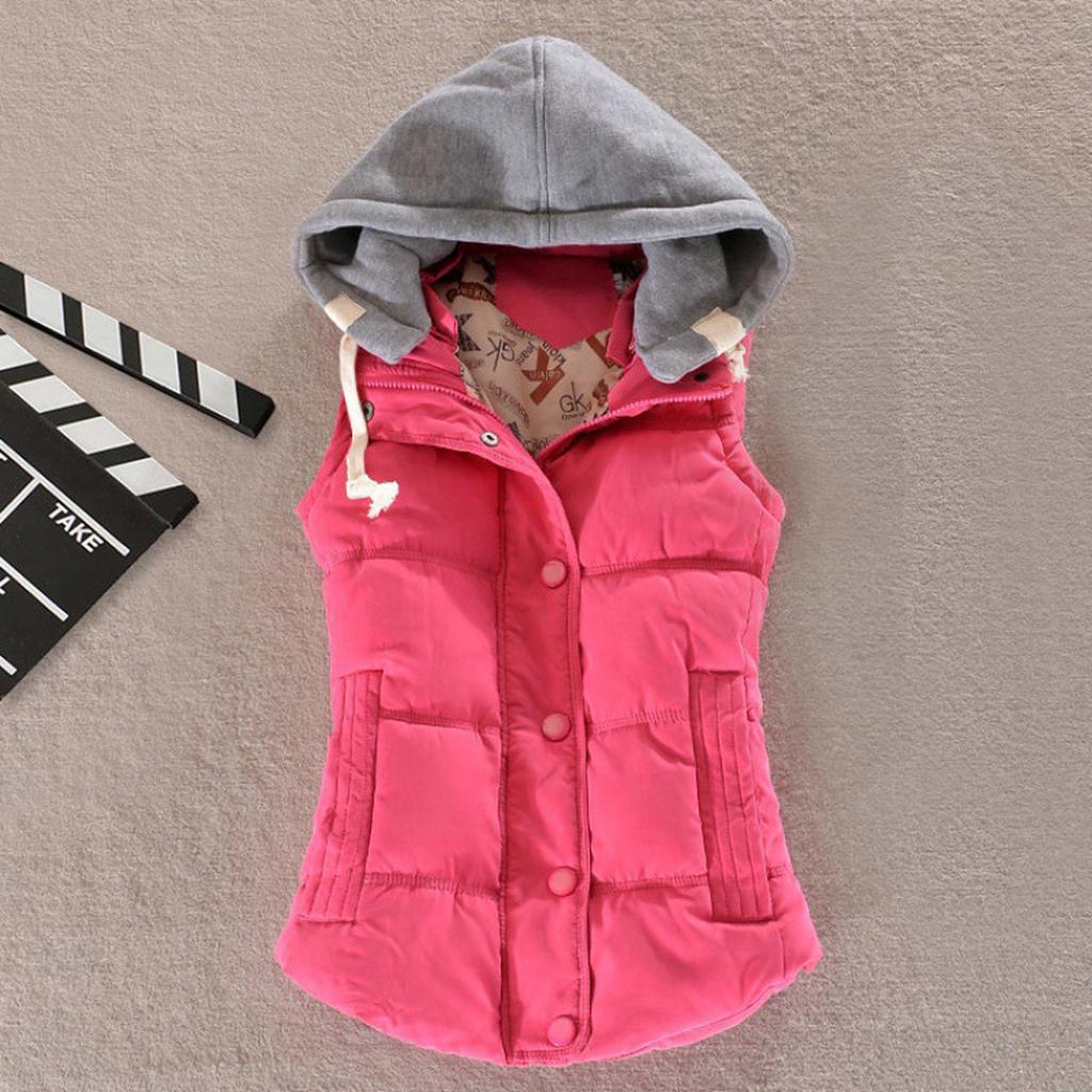 Women Vest Female Warm Sleeveless Jacket Cotton Solid Hooded Vest For Outerwear