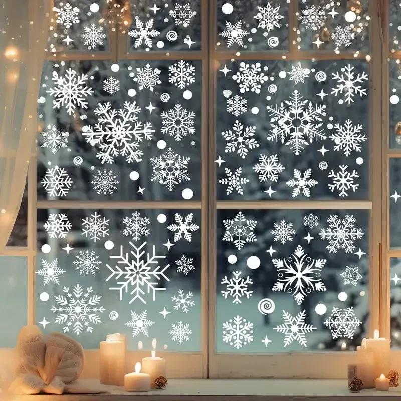 1 Stück-Abnehmbare Weihnachtssticker Statische Fenstersticker Schneeflocken Wandsticker Neujahrsparty Glasdekorationen