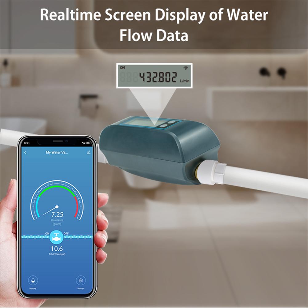 WiFi Smart Water Valve IP66 Waterproof Water Flow Rate and Water Meter LCD Display Dual-Band Flow Rate Meter Remote APP Control