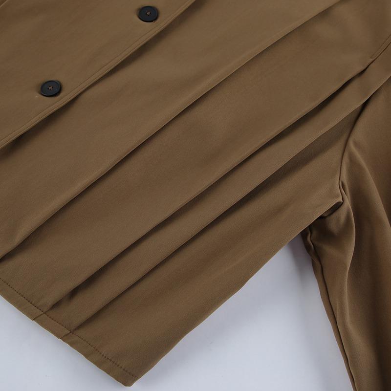 Women Pleated Lapel Pilot Jacket Loose Long Sleeve Casual Khaki Coat