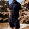Herren Waffel uni lässiges zweiteiliges Set Kurzarmhemd und Shorts