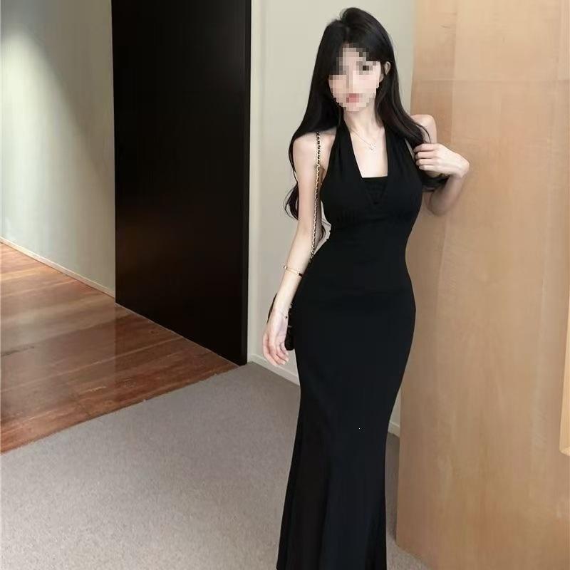 Pure desire sexy purple neck sling dress women's backless dress stepmother slim fit hip wrap dress dress burst