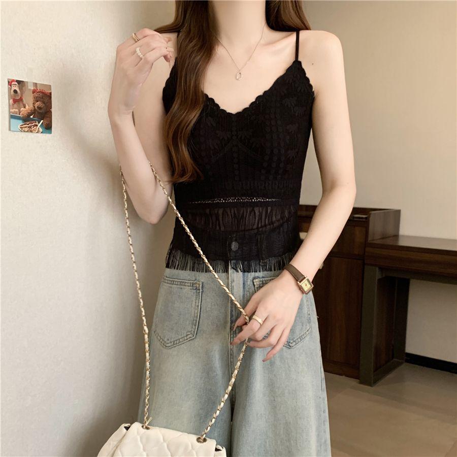 

Lace Tassel Bandeau Camisole with Chest Pads - Women s Summer Innerwear M (75-100 lbs)