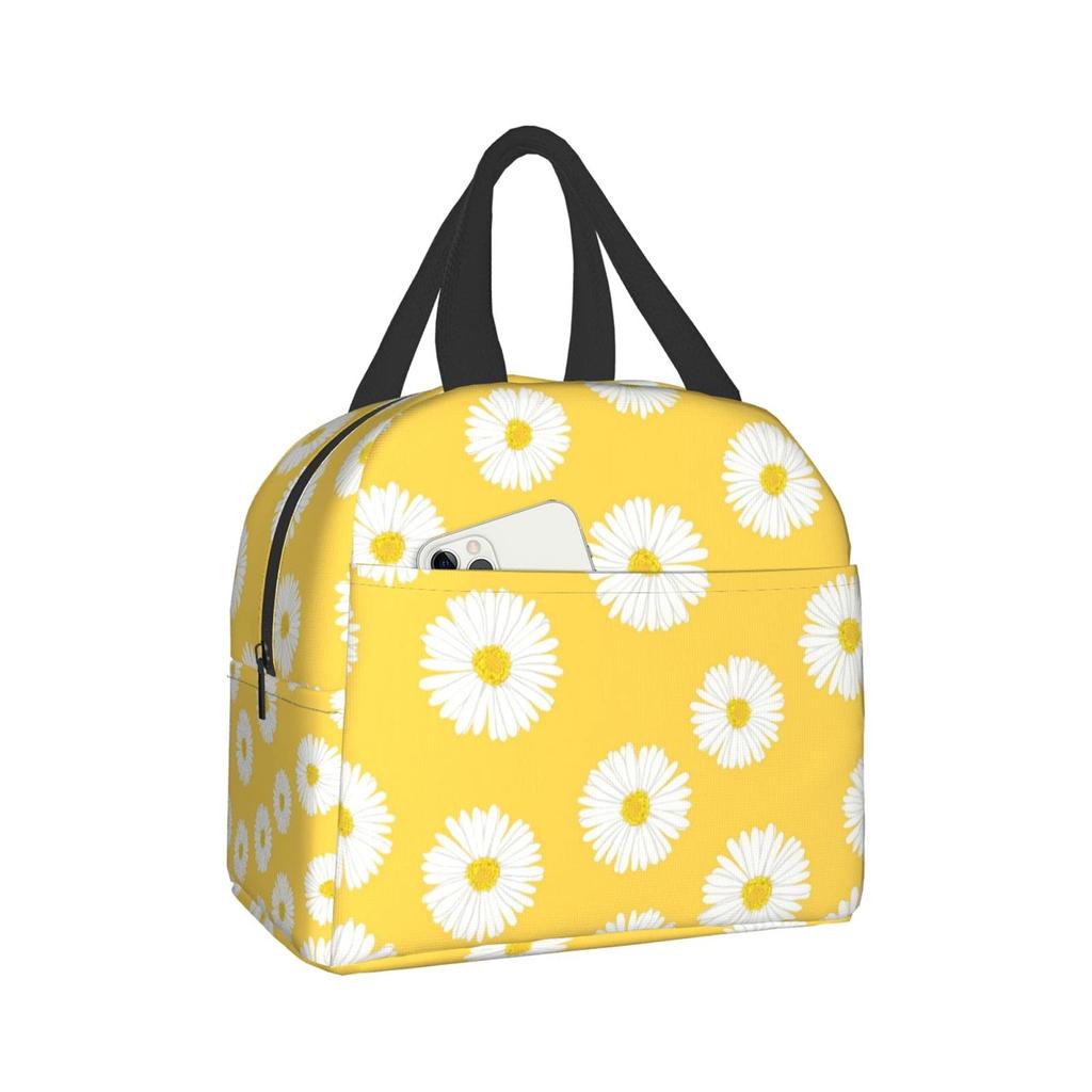 Insulated Lunch Box Daisy Flower Lunch Bag Spring Floral Reusable Bag Flowers Blue Cooler Tote Bags for Kids Teens Adults Girls
