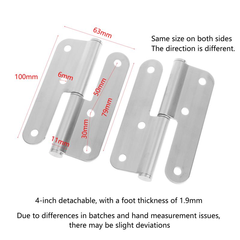 1pair 4 Inch Thick Stainless Steel Round Corner Detachable Hinge Bedroom Wardrobe Room Door Fireproof Flat Hinge