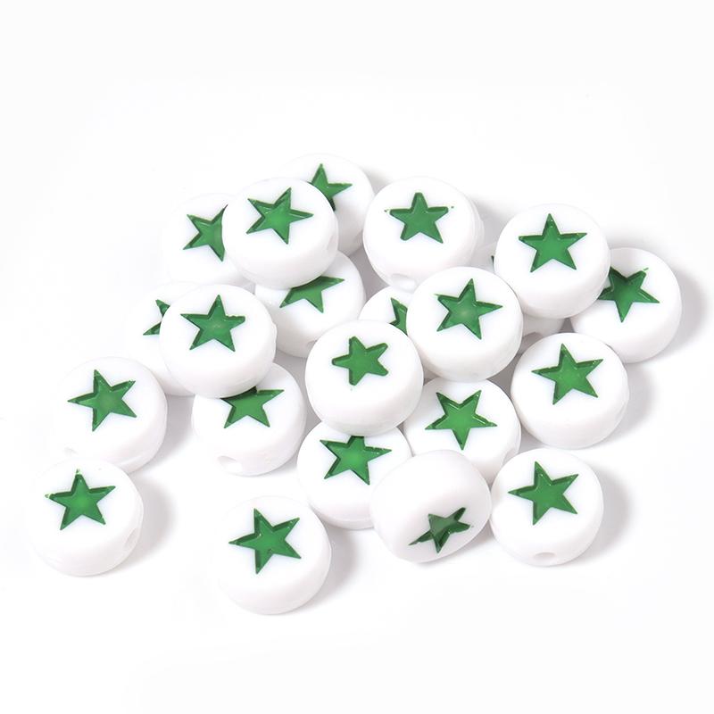100pcs/Lot Acrylic Beads Flat Circular Shape Colorful Star Beads Loose Beads For DIY Jewelry Bracelet Necklace Accessory