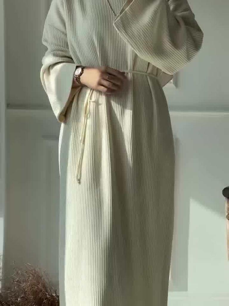 Women's Fashion Casual Elegant Knit Crewneck Bubble Sleeve One-Piece Dress