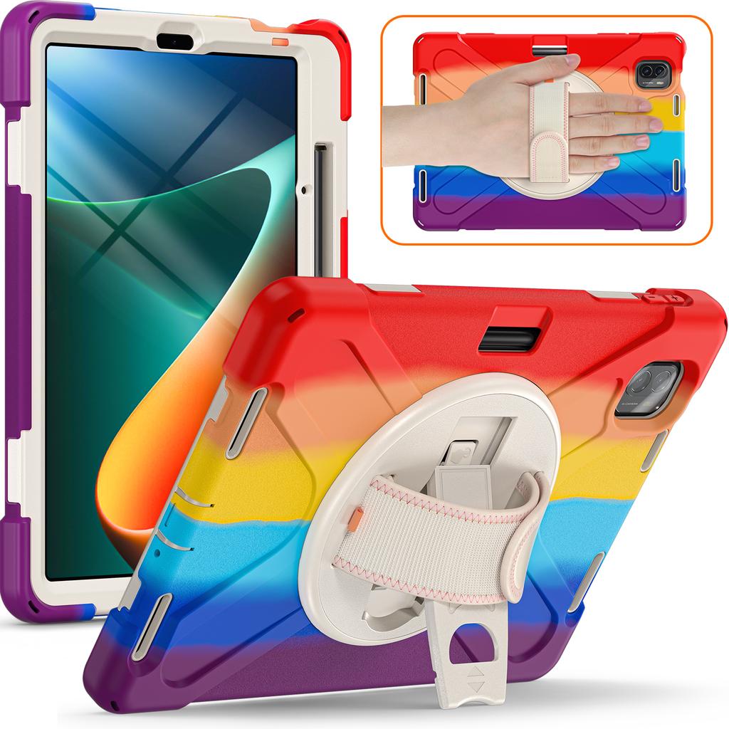 For Xiaomi Pad 5/Pad 5 Pro Case Rotary Kickstand PC+Silicone Hand Strap Tablet Cover