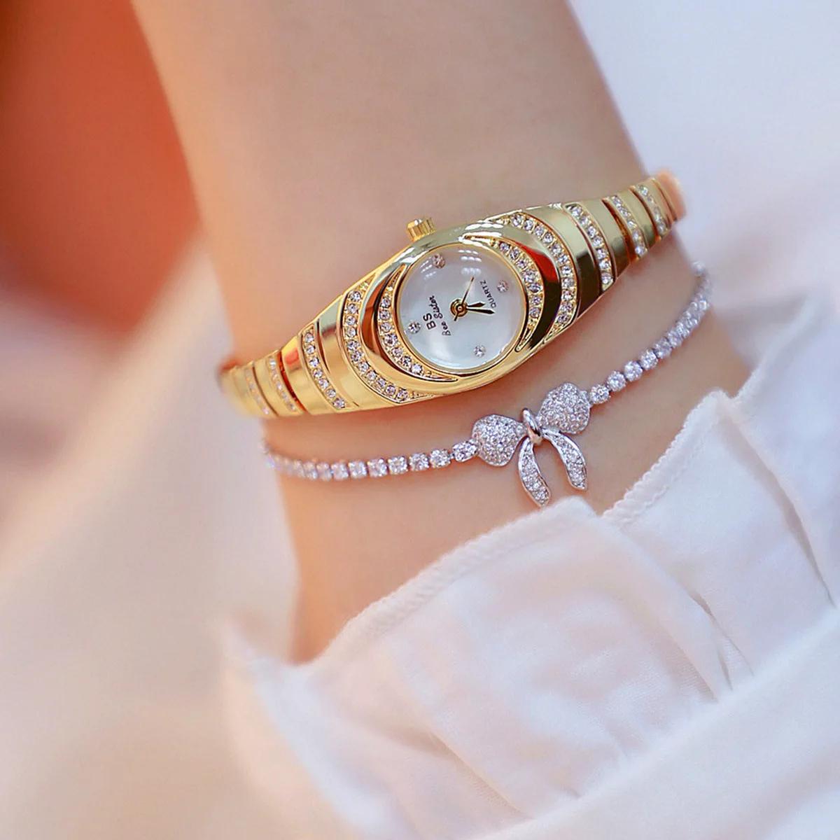 New Fashion Korean Style Oval Small Chain Women Watch with Linked List Watch Simple Rhinestone Round Dial Alloy Quartz Watch Set