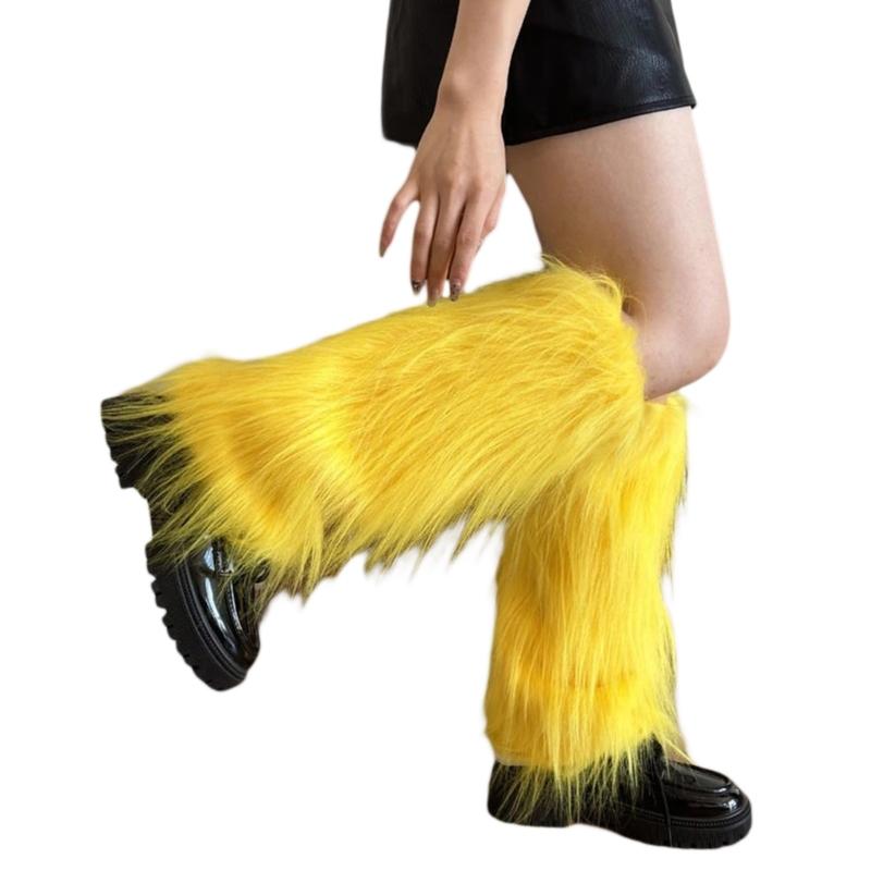 Harajuku Punk Fuzzy Leg Warmers for Women Soft Thickened Plush Boot Cuffs Covers for Winter Fashion and Costume Parties