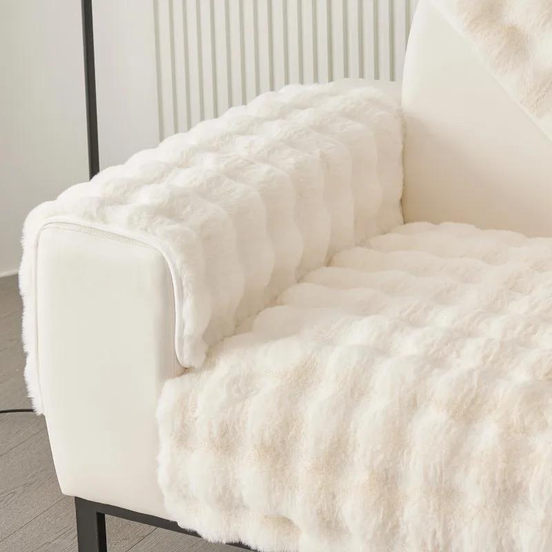 Nouveau Housse de Fauteuil Canapé en Peluche Lapin Vente en Gros Hiver Épais Doux Coussin en Peluche Antidérapant Cuir Canapé Canapé Housse de Siège