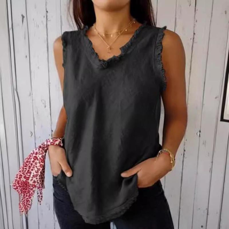 2025 lato nowy casualowy luźny duży rozmiar bez rękawów z okrągłym dekoltem kamizelka damska