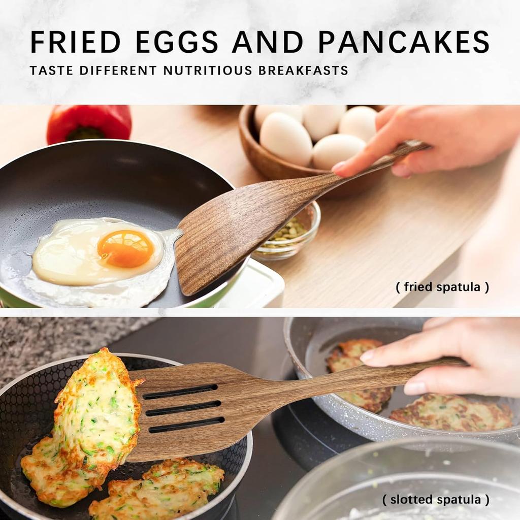 Wooden Spoons for Cooking, Nonstick Cooking Utensil Set with 10 Piece Acacia Wooden Spatulas and Spoons for Cooking, Terrific for Everyday Kitchen