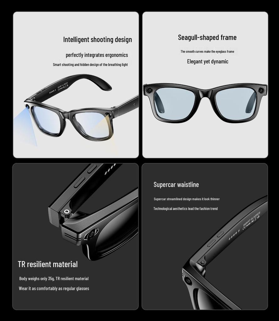 Smart Bluetooth Glasses with HD Camera: 500W Photo, Call Recording, and Translation