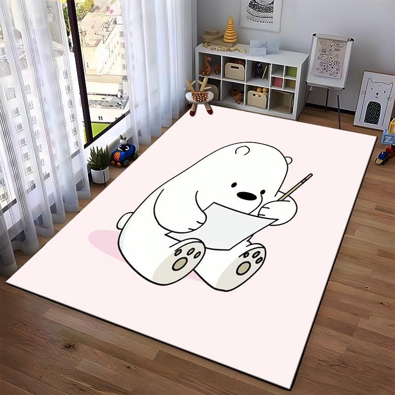 Cute White Bear Cartoon Drawing On Pink Background Soft Decorative Carpet Rug Suitable for Use As an Anti-slip1 For1room and Bedroom Sofas