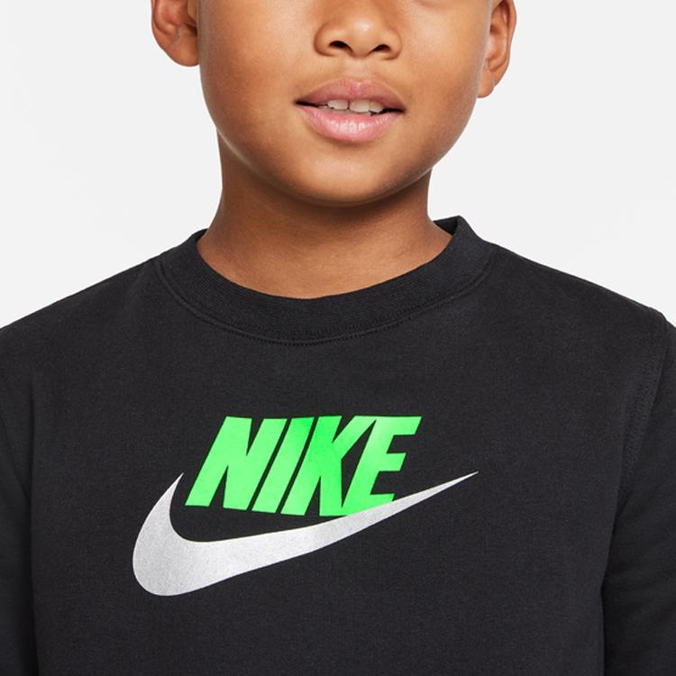 Nike Logo Print Sports Crew Neck Sweatshirt Kids Tops Black CV9297-015