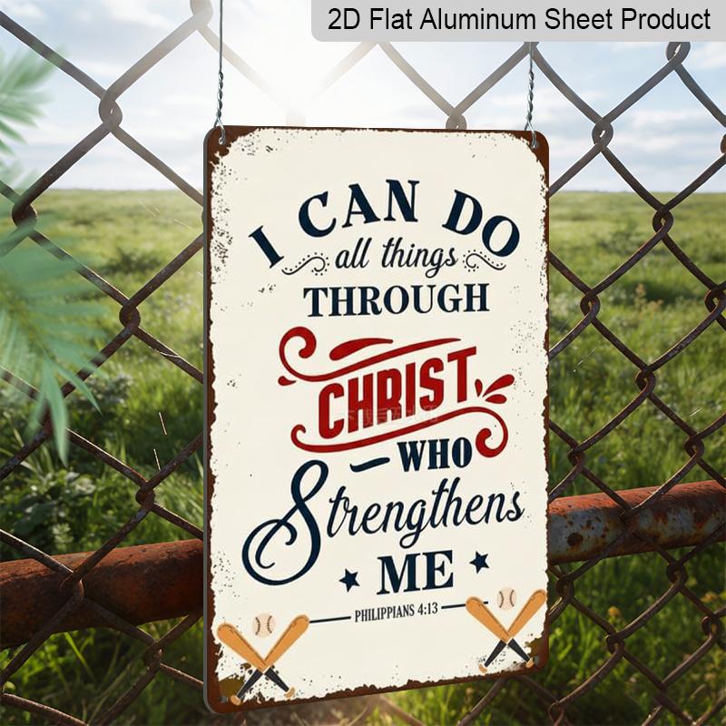 2D Flat 1pc Baseball Christian Quote Metal Sign 7.87x11.81inch - Aluminum Baseball Themed Inspirational Decor for Home, Garage, Man Cave, Sports Room