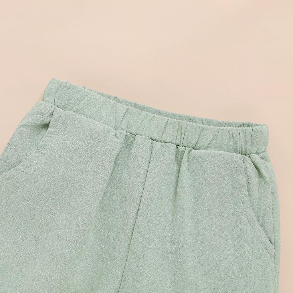 Jungen Einfarbig Kurzarm Stehkragen Zweiteiler mit Aufkrempel-Shorts