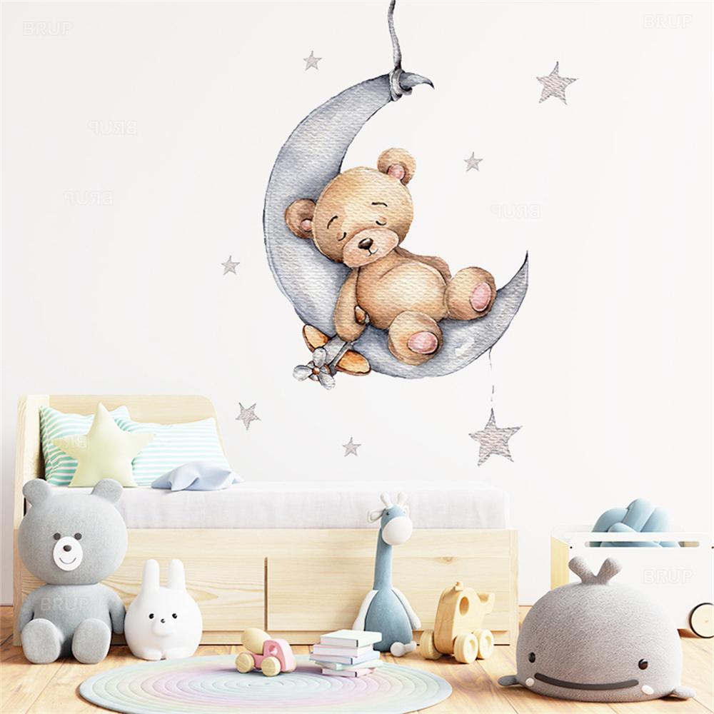 Moon Cloud Big Wall Stickers For Kids Rooms Boys Stars Large Wall Stickers For Children's Room Bear Bedroom Decoration