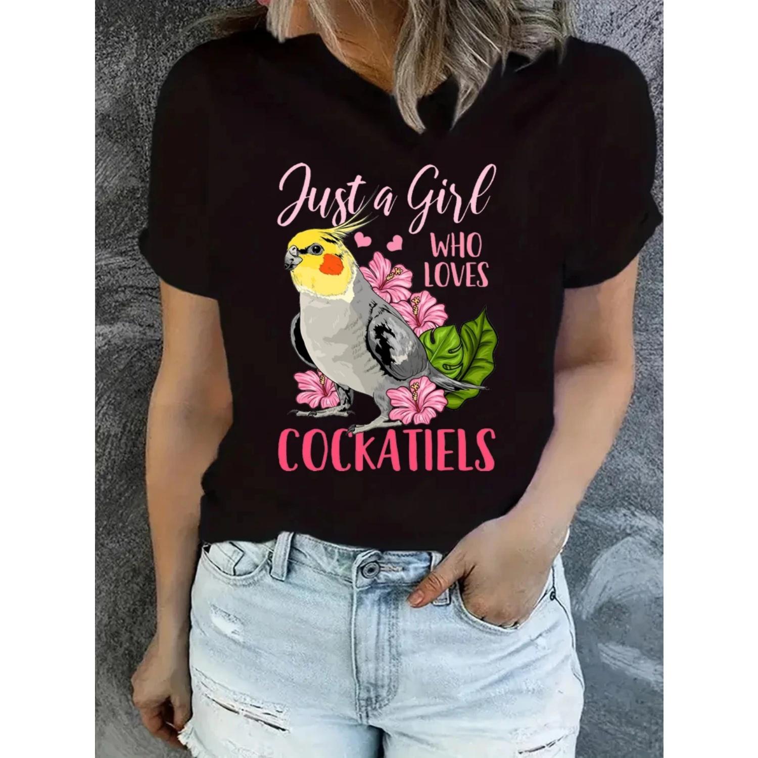 

Chubby Cockatiels Bird Animal Print T-Shirt Women Harajuku Kawaii Clothes Funny Black T Shirts Female Tumblr Tops Tee Shirt XXXXXL чорний
