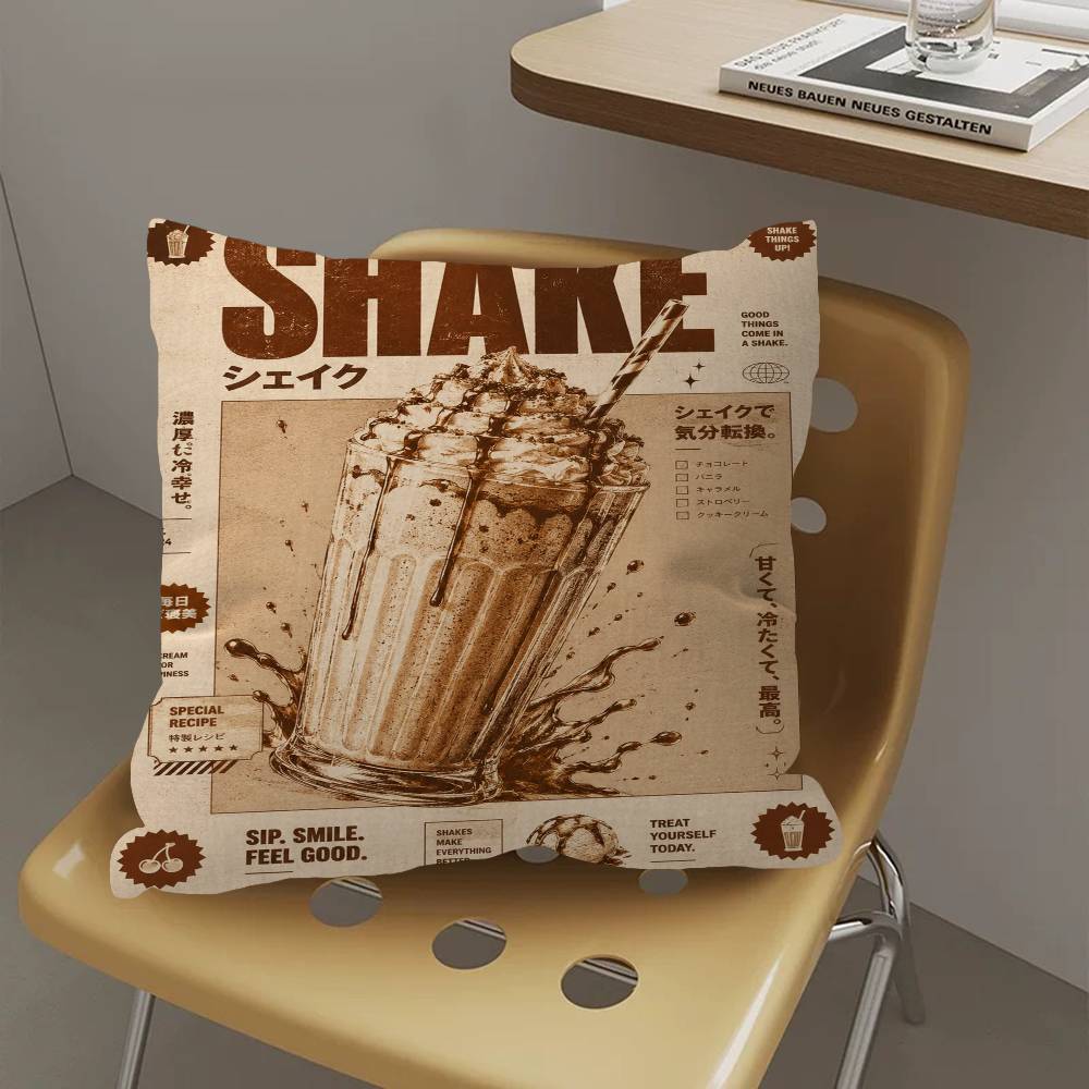 Coffee Shop City Bakery Illustration pillow cover sofa cushion cover home room decoration children gift