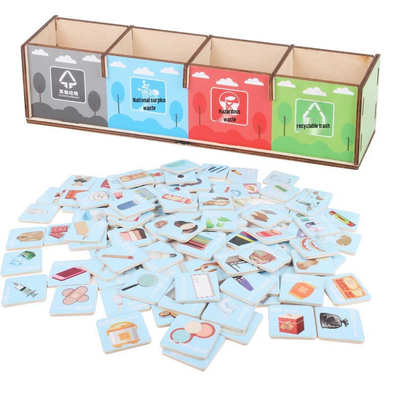 

Деревянная игра-сортировка отходов и развивающие строительные блоки для детей