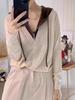2024 Chic Layered Hooded Knitwear: Women's Two-Piece Color Block Sweater