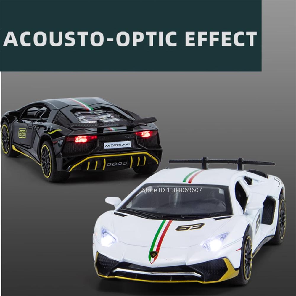 1:32 Lambor Aventador SVJ LP780-4 Sports Car Model Toy Diecast Metal Scissor Doors Opened Simulation Sound Light Hobby Gifts