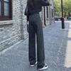 High-Waisted Black & Gray Wide-Leg Jeans - Adjustable Multi-Button Design, Loose Pear Shape, Floor Length for Women
