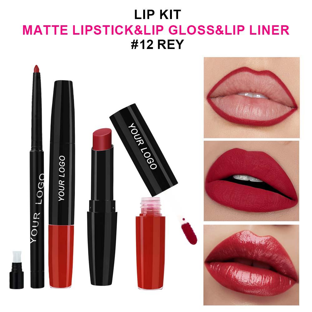 Three-in-One Matte Lipstick Set: Lipstick, Lip Liner, and Moisturizing Lip Gloss
