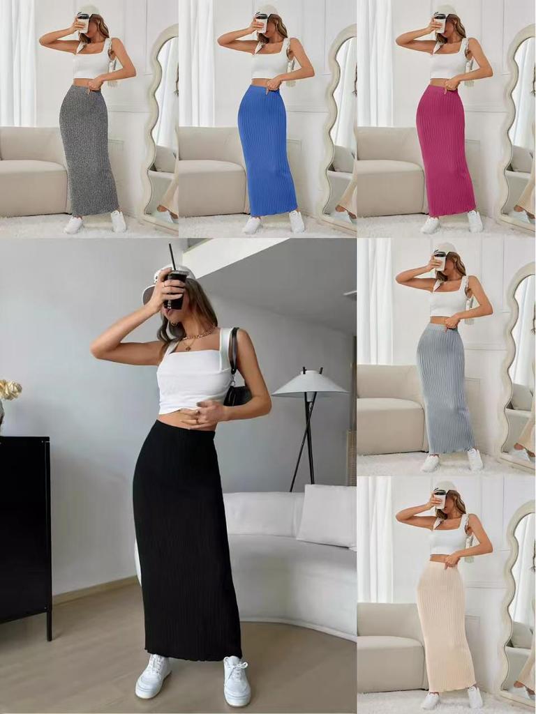 Elegant European & American Elastic Waist Bodycon Midi Skirt - Women's French Chic Style