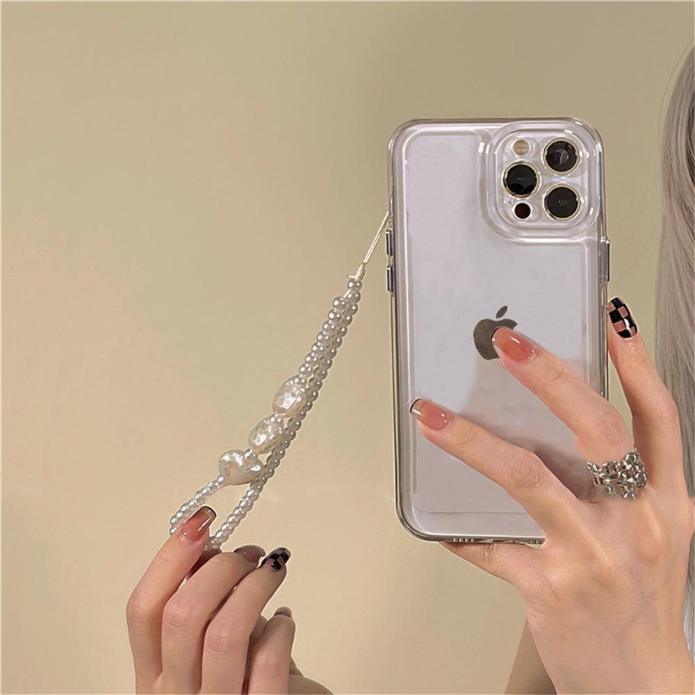 Korean Cute Pearl Love Heart Chain Clear Case For Iphone 14 13 12 11 Pro Xs Max X Xr 7 8 Plus Se 3 Jelly Shockproof Soft Cover