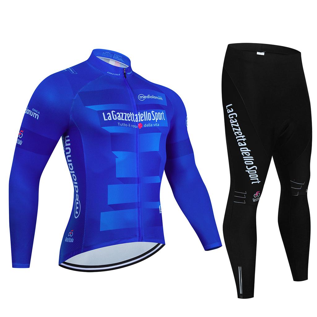 Tour De Italy D'ITALIA Men's Cycling Set Long Sleeve Jersey Quick-Dry Road Bike Suit with Pockets Spring Autumn Cycling Clothing